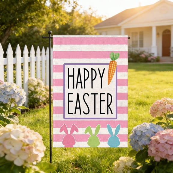 Easter Garden Flag Carrots Bunny Double Sided for Outside Small Burlap Holiday Yard Flag