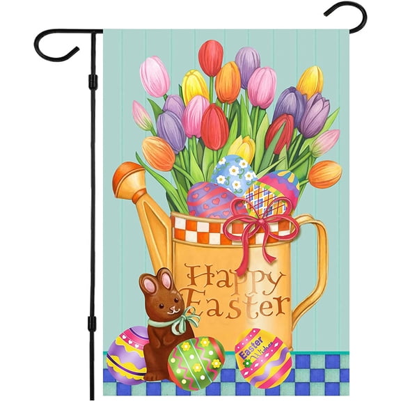 Easter Garden Flag,Easter Flags 12.5 x 18 Inch Double Sided Easter House Flags Welcome Spring Outdoor Easter Bunny Burlap Yard Flags
