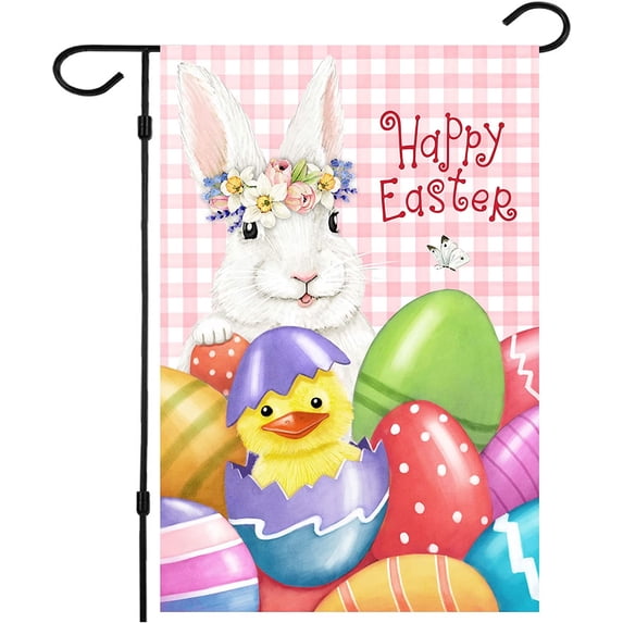 Easter Garden Flag,Easter Flags 12.5 x 18 Inch Double Sided Easter House Flags Welcome Spring Outdoor Easter Bunny Burlap Yard Flags