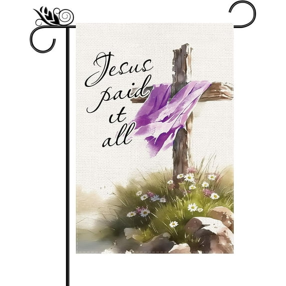 Easter Garden Flag - "Jesus Paid It All" 12.5x18" Double-Sided Holiday Cross Religious Outdoor Yard Decor