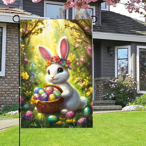 Easter Garden Flag Outdoor Decoration – 17.7x11.8in Double-Sided Easter Yard Flag Featuring Holiday Patterns for Porch, Front Yard, Lawn, or Garden