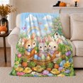 thumbnail image 1 of Easter Garden Scene Cartoon Rabbits Whimsical, Cozy Botanical Garden Scene, Warm Flannel Blanket for Sunroom and Reading Nook, Wildlife Lovers Easter Gift, Festive Home Decor, 1 of 9