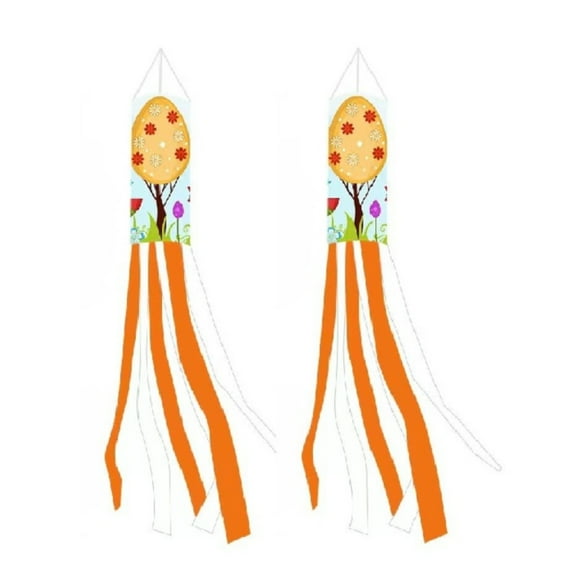 Easter Garden Windsock Flags 2PCS Cartoon Rabbit/Egg Wind Socks Spring Flag with Tassels Decoration for Outside