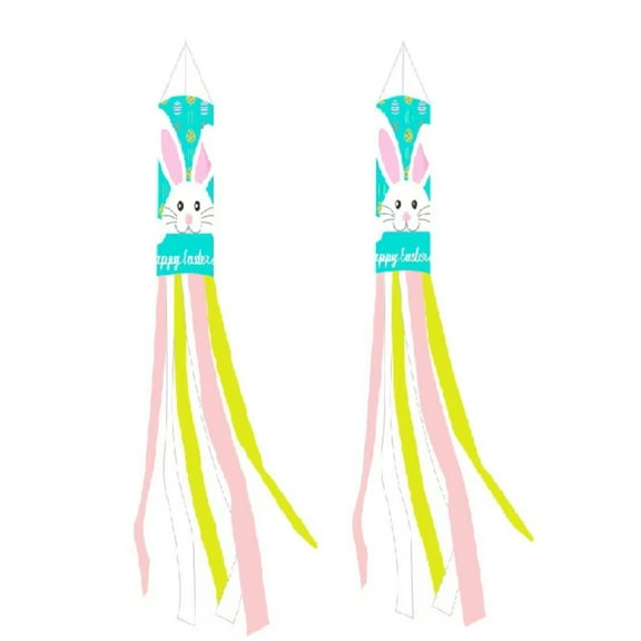 Easter Garden Windsock Flags 2PCS Cartoon Rabbit/Egg Wind Socks Spring Flag with Tassels Decoration for Outside