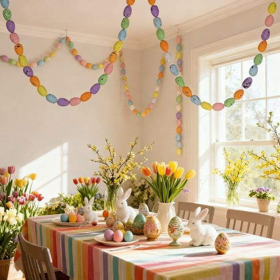 Easter Garland 6.56/4.92/3.94 Ft Egg Hanging Decor Easter Decorations for Home Holiday Party Backdrop Wall Door Decor