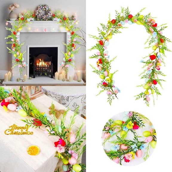Easter Garland,74.8 Inch Artificial Spring Garland with Easter Eggs,Rustic Vine String for Mantle,Fence,Stairway,Wedding Arch, Hanging Basket,Wreath Making,Seasonal Decoration