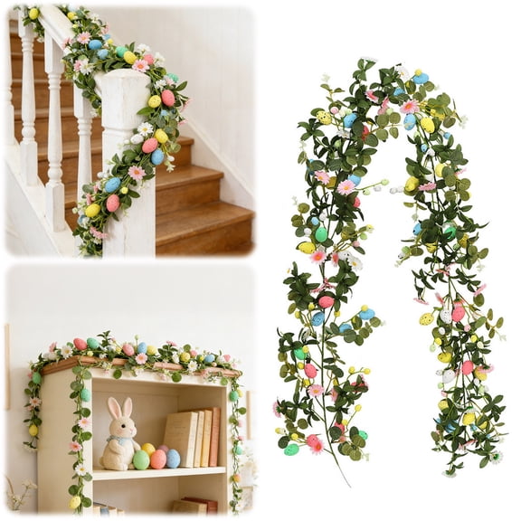 Easter Garland,78.74 Inch Artificial Spring Garland with Easter Eggs,Rustic Vine String for Mantle,Fence,Stairway,Wedding Arch, Hanging Basket,Wreath Making,Seasonal Decoration