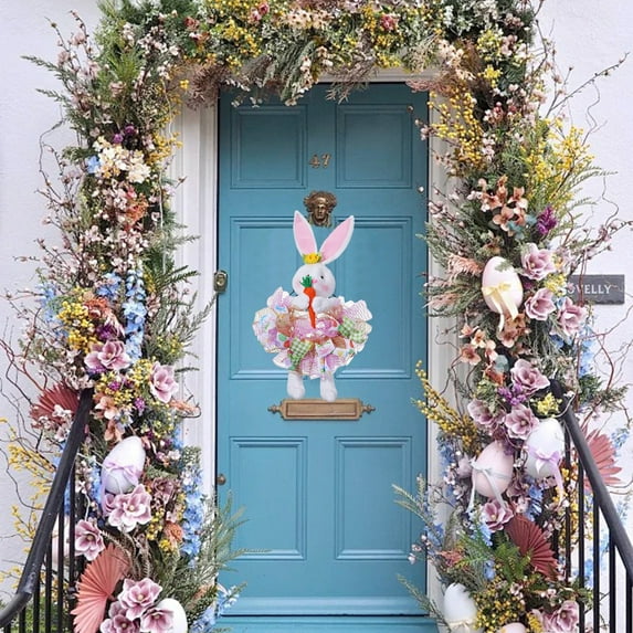 Easter Garland Bunny Decor Easter Front Door Wreath Easter Dolls Wreath Spring Easter Decorations With Ribbon For Door Walls Home Decoration Spring Garland