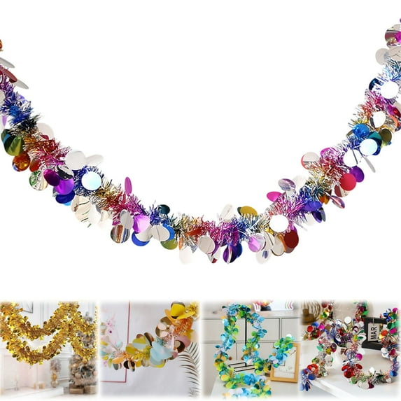 Easter Garland Decor, 6.6Ft Sequin Tinsel Spring Garland Easter Decorations for Tree Mantle Bedroom Office Classroom Party Indoor Outdoor Holiday Home Easter Decor, D