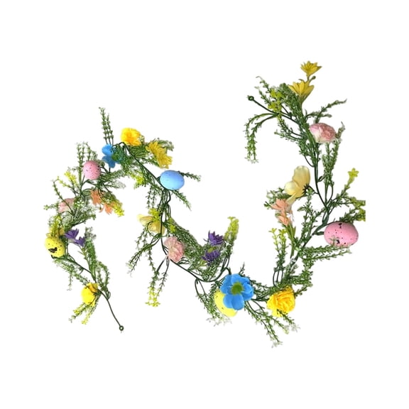 Easter Garland Decorations Artificial Flower Spring Garland with Pastel Eggs Hanging 5.9ft Vines for Mantel Birthday Baby Shower Decor, Plastic