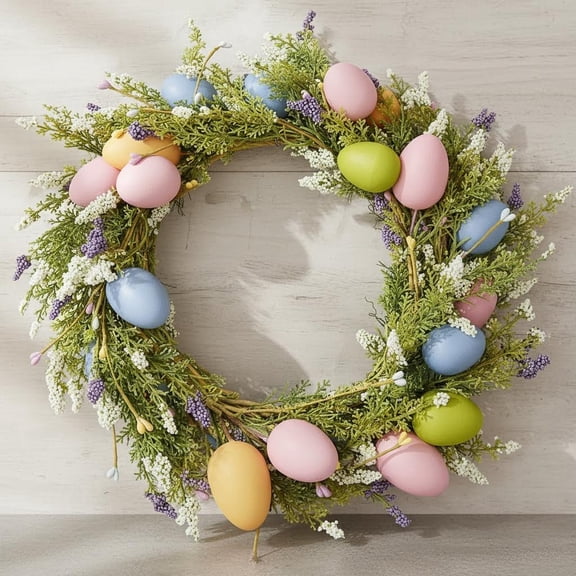 Easter Garland with Eggs and Mixed Spring Flowers, Artificial Rustic Egg Floral Vine String Garland for Easter Springtime Seasonal Decoration, Wreath Making Party Supplies