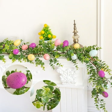 Easter Garland for Mantle Clearance, 66.9" Easter Garland with Eggs and Twigs, Artificial Eggs Hanging Garlands, Easter Decorations for Home Kitchen Easter Party (03-Multicolor, 1pcs)
