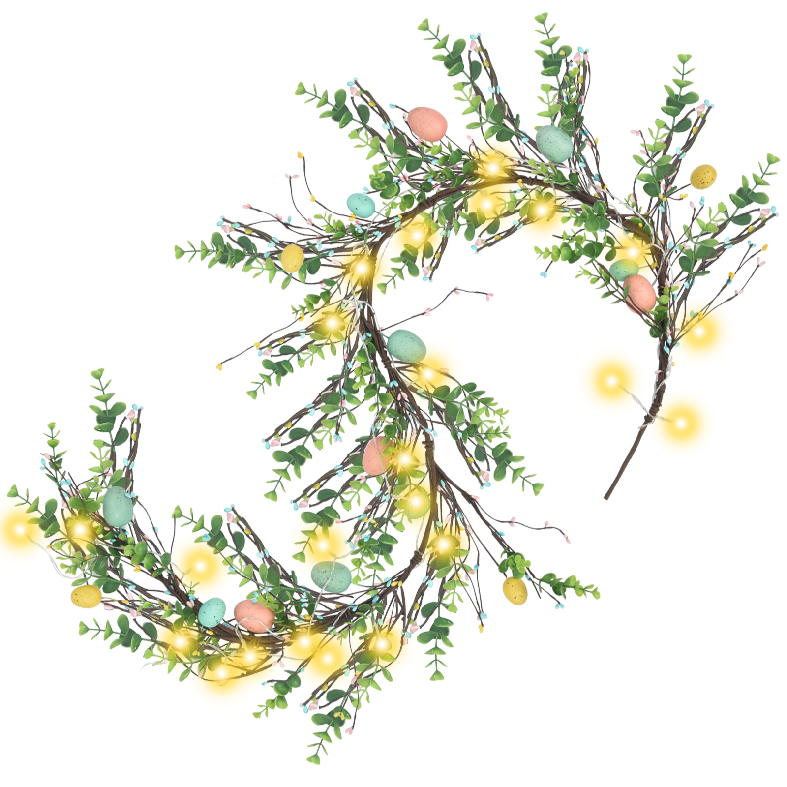 Easter Garland Spring Vine led Egg Light Rattan Artificial Eggs Garlands with Eucalyptus Leaf for Arch Home Holiday Party Mantle Fireplace Indoor Outdoor Festive Front Porch Decor - image 1 of 9