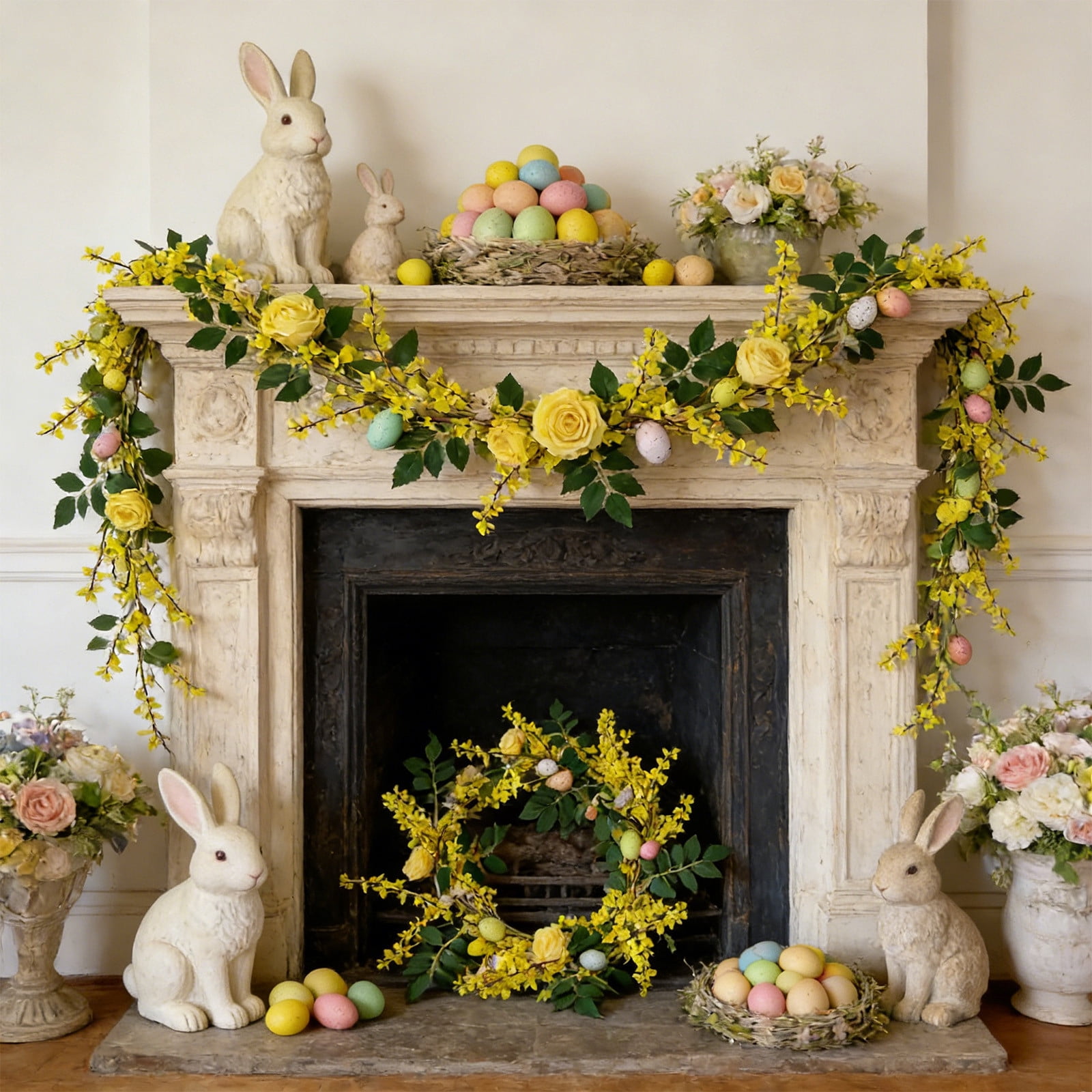 Easter Garland Spring Wreath, Multicolor Rattan Egg Wall Hanging for ...