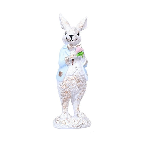 Easter Gentleman Style Resin Bunny Figurine, Dressed Rabbit Decorative Ornament with Bow Tie for Tabletop, Living Room, Pastoral and Spring Easter Festival Decoration