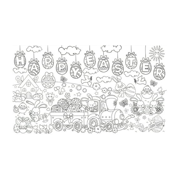 Easter Giant Coloring DIY Poster 30x51 inches, Happy Easter Coloring Tablecloth for Painting Activities or Developmental Games, Drawing Paper Crafts for Bunny Party Decorations