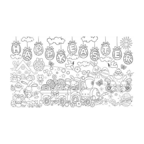 Easter Giant Coloring Poster 30x51 inches, Happy Easter Coloring Tablecloth for DIY Painting Activities or Developmental Games, Drawing Paper Crafts for Bunny Party Decorations