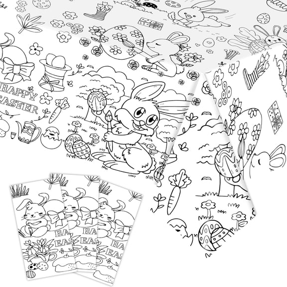 Easter Giant Coloring Poster 30x72 inches, Happy Easter Coloring Tablecloth for DIY Painting Activities or Developmental Games, Drawing Paper Crafts for Bunny Party Decorations