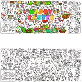 Easter Giant Coloring Poster 30x72 inches, Happy Easter Coloring Tablecloth for DIY Painting Activities or Developmental Games, Drawing Paper Crafts for Bunny Party Decorations