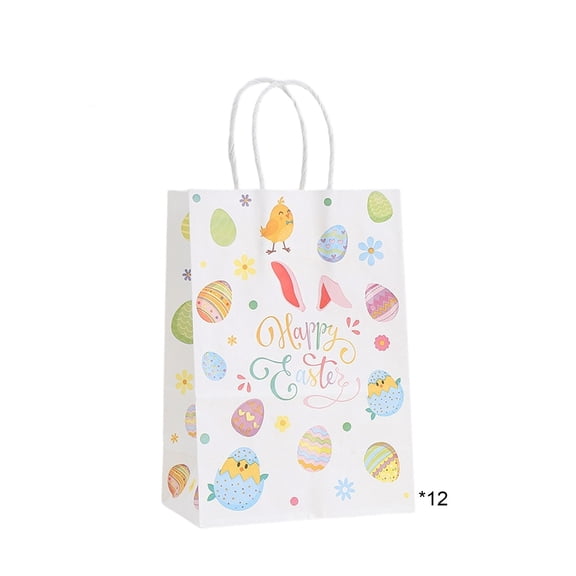 Easter Gift Bags Bunny Paper Treat Bags with Handles Easter Spring Bunny Egg Chick Candy Pouches for Holiday Party Gift Wrapping (E)