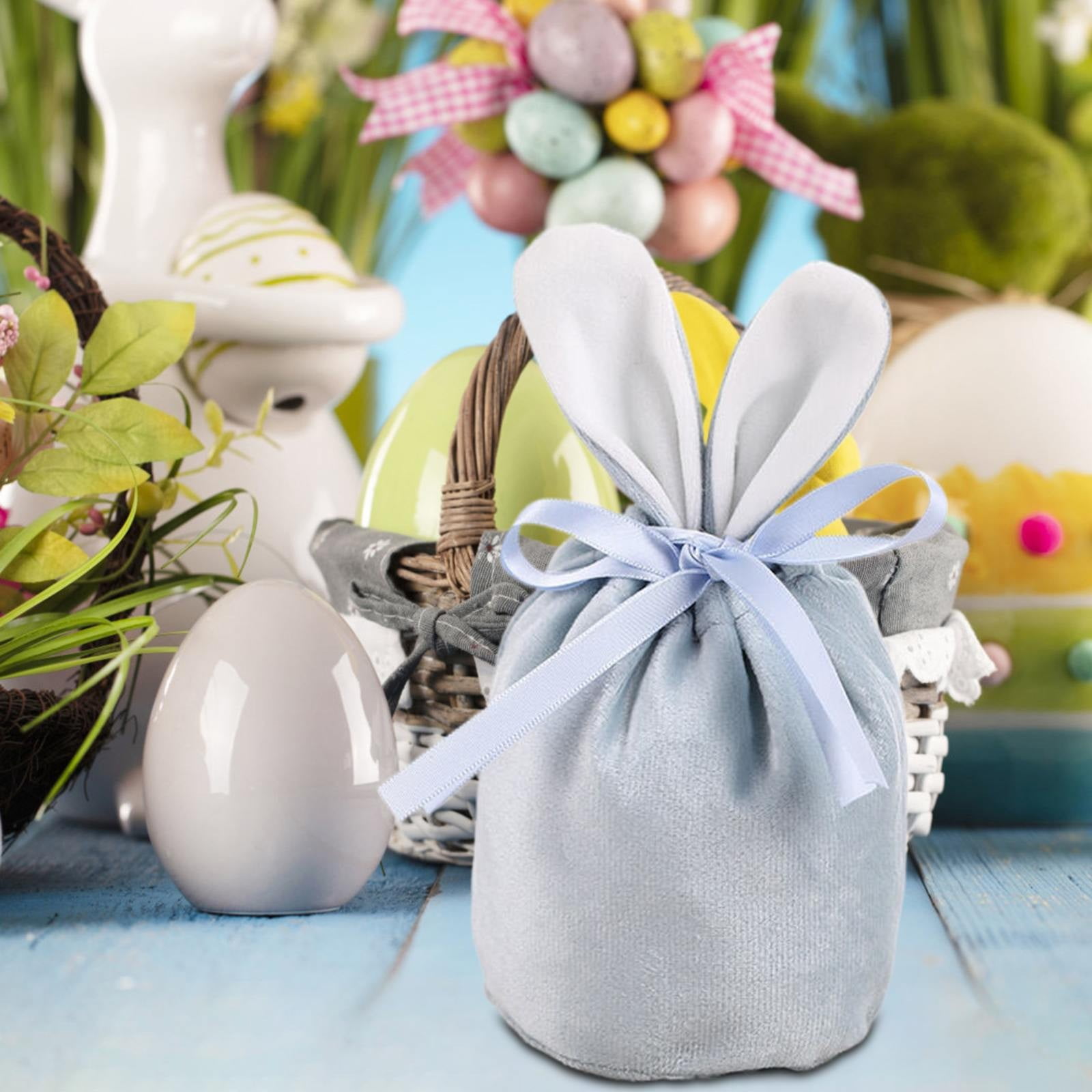 Easter Gift Bags,Easter Basket,Velvet Bag with Drawstring Rabbit