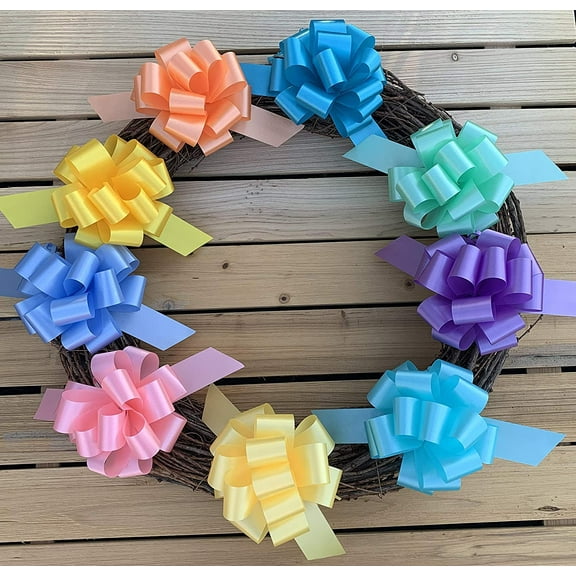 Easter Gift Basket Pull Bows - 5" Wide, Set of 9, Pastels, Pink, Green, Blue, Lavender, Yellow, Christmas