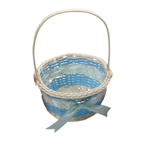 Easter Gift Basket for Kids Small Woven Basket 8.66x6.3x6.3 Inches Plastic with Handle Bow Decor Easter Candy Gift Baskets