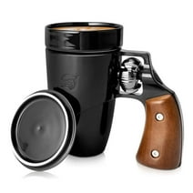 Easter Gift Decompression Coffee Mug with Rotatable Wooden Handle - 16oz Gun Shaped Ceramic Cup Gift for Father, Boyfriend