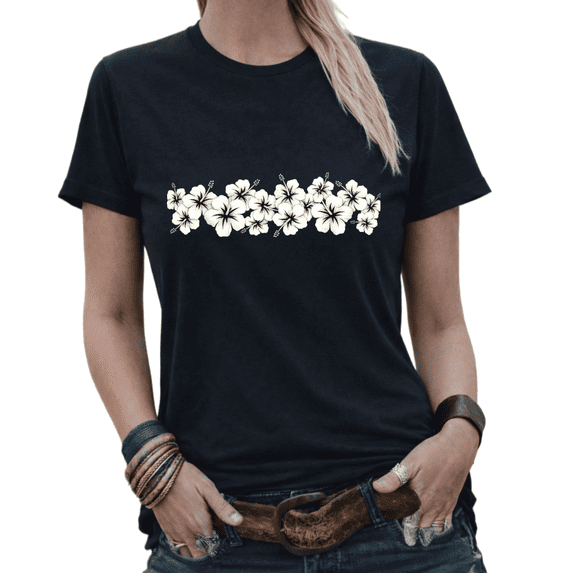Easter Gift Hello Spring Floral Wreath Graphic Tees Womans Tshirt Black/White S-5XL Tops