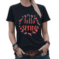 thumbnail image 1 of Easter Gift Hello Spring Floral Wreath Graphic Tees Womans Tshirt Black/White S-5XL Tops, 1 of 4