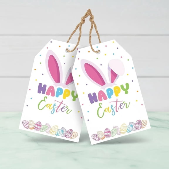 Easter Gift Tags with String, Happy Easter Tags, Easter Bunny Tags, Personalized Easter Paper Tags for Easter Decorations, Gift Wrap, Candy Bags, Easter Egg