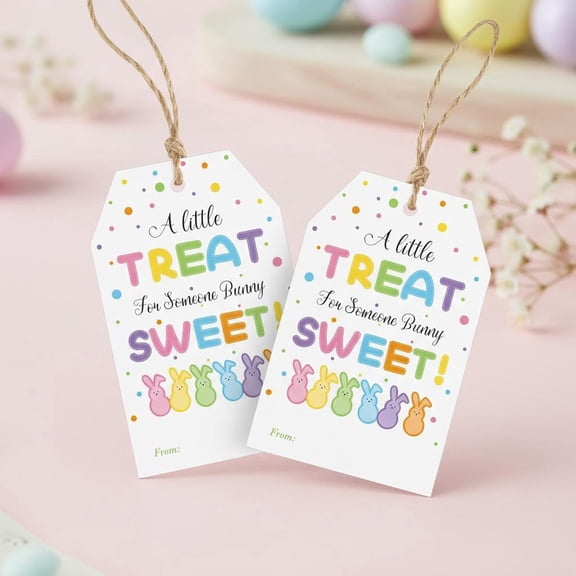 Easter Gift Tags with String, Easter Bunny Name Tags for Gift Wrapping Treat Bags Decoration