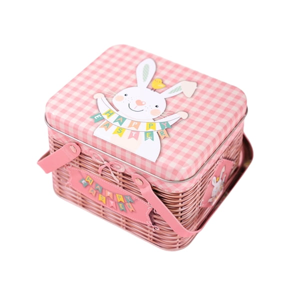 Easter Gift Tin Box with Handle – Decorative Metal Candy Storage Container, Moisture-Resistant Iron Box for Holiday Treats