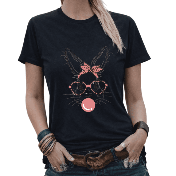 Easter Gift Women's Retro Bunny Face Coquette Graphic Tees Women's Summer Shirt