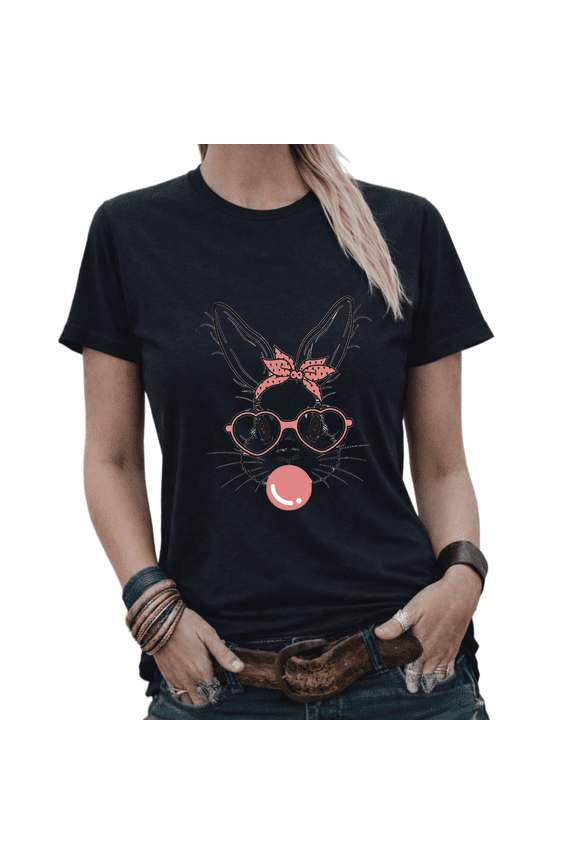 Easter Gift Women's Retro Bunny Face Coquette Graphic Tees Women's Summer Shirt