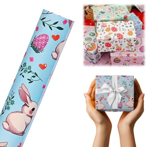 Easter Gift Wrapping Paper 19.69 X 29.1 Inch, Pastoral Bunny Wrapping Paper, Colorful Floral Design, Easter Paper Roll, Great for Easter Gift Baskets & Party Decoration