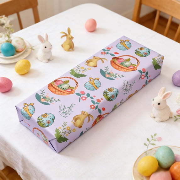 Easter Gift Wrapping Paper with Bunny Eggs and Flower Prints for Holiday Present Decorations, 27x20 Inch Festive Decorative Paper for DIY Crafts and Seasonal Gift Wrapping Projects