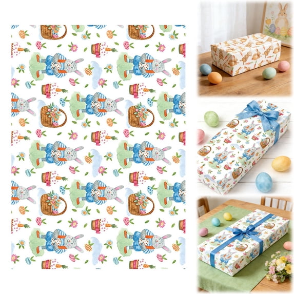 Easter Gift Wrapping Paper, Cute Easter Bunny Wrapping Paper Sheet, Spring Cute Pattern Folded Flat Art Paper, Easter Wrapping Paper Sheet for Easter Party, Spring Gifts, 19.7*27.6 inch
