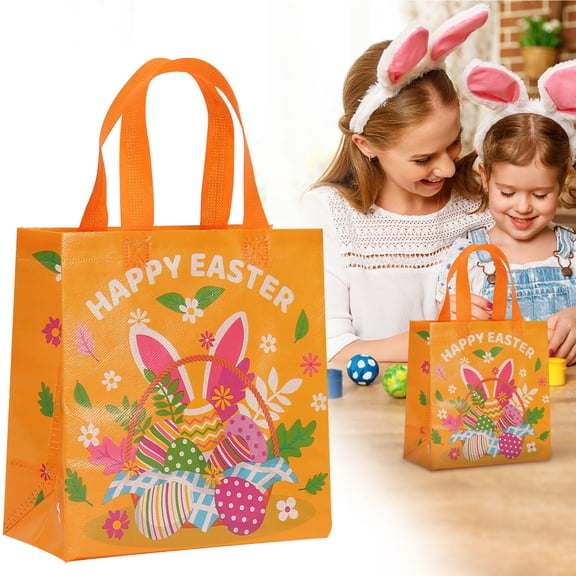 Easter Gift Wrapping Paper,Happy Easter Bunny Bags With Handles Disposable Non Woven Bags For Easter Candy And Packaging