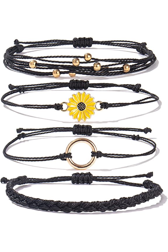 Easter Gifts Basket Stuffers Sunflower String Bracelet Boho Braided Rope Wrap Bracelets Cute Summer Beach Surfer for Women