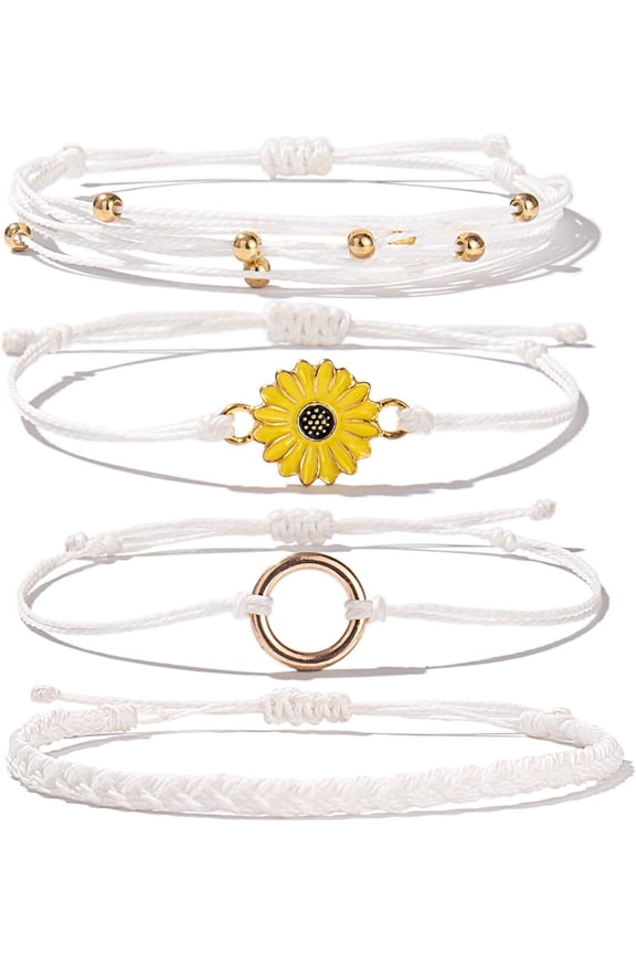 Easter Gifts Basket Stuffers Sunflower String Bracelet Boho Braided Rope Wrap Bracelets Cute Summer Beach Surfer for Women