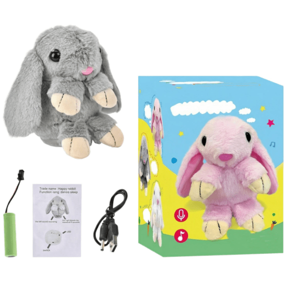Easter Gifts Electric Singing Dancing Bunny Plush, Talking Recording Rabbits Stuffed Animal Doll, Easter Decorations Gift Idea 7.6x4.9x5.7 inch Gray