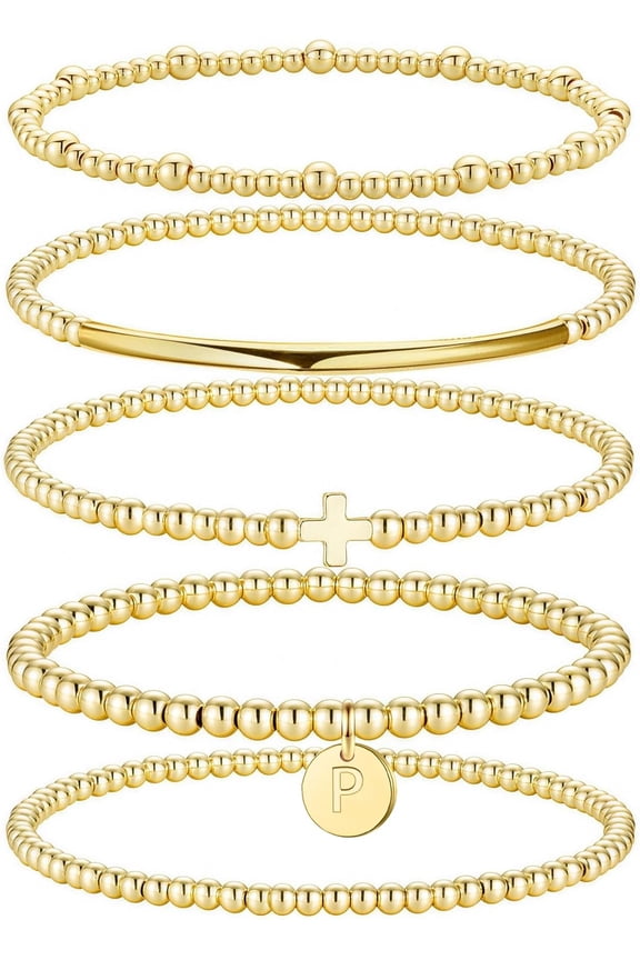 Easter Gifts for Girls Kids - Gold Cross Bead Bracelets Sets for Women Girls Dainty Layered Cross Bracelets Beaded Initial Bracelet Stack Gold Letter A-Z Bracelet Easter Gifts for Her