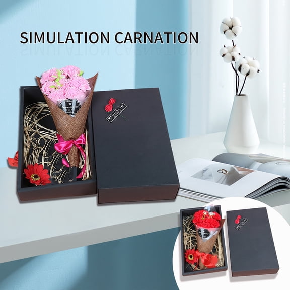 Easter Gifts Pink Carnation Bouquet Exquisite Burlap Wrap Bright Pink Ribbon Elegants Gift Box Packaging Tabletop Bedroom Decorative Accent