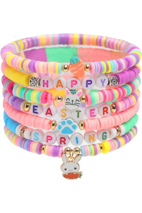 Easter Gifts for Daughter, Easter Colorful Bead Bracelets Basket Stuffers, Cute Bunny Pendant Bracelet Accessories Easter Egg Fillers