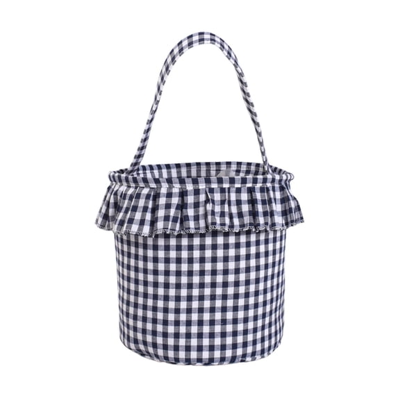 Easter Gingham Fabric Basket with Handle for Kids Egg Candy Storage Party Blue