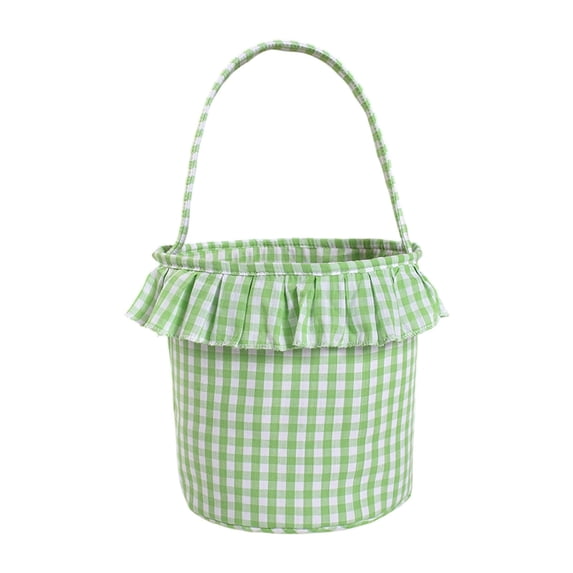 Easter Gingham Fabric Basket with Handle for Kids Egg Candy Storage Party Blue