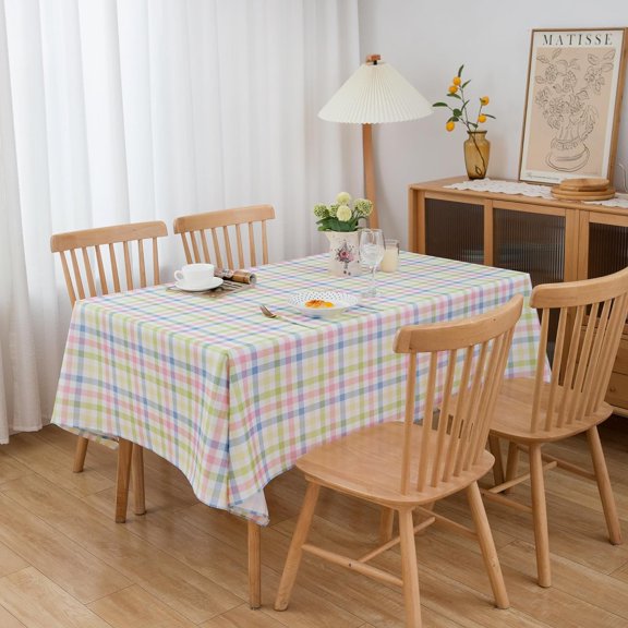 Easter Gingham Tablecloth Pink Green Blue White Pastel Plaid Checkered Spring Rectangle 60" X 102" Table Cloth - Oblong Polyester Table Cover Reusable Water Resistant for Summer Holiday Table Décor