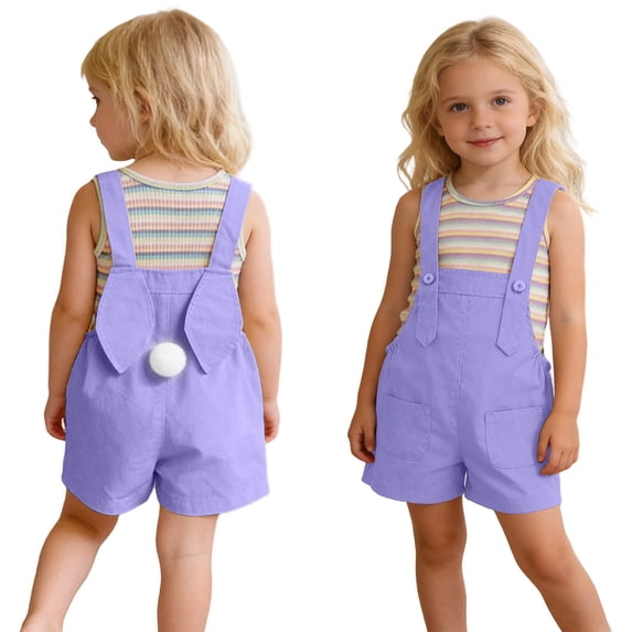 Easter Girl Outfits Sleeveless Striped Tank Top and Overalls 2 Peice Summer Outfit Set Dress up Party Outfit Girls Outfits Size 4-5 Years