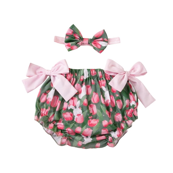 Easter Girls' Pp Pants Hair Accessory 2 Piece Set With Cartoon Egg Print Diaper Cover Green 9M-12M